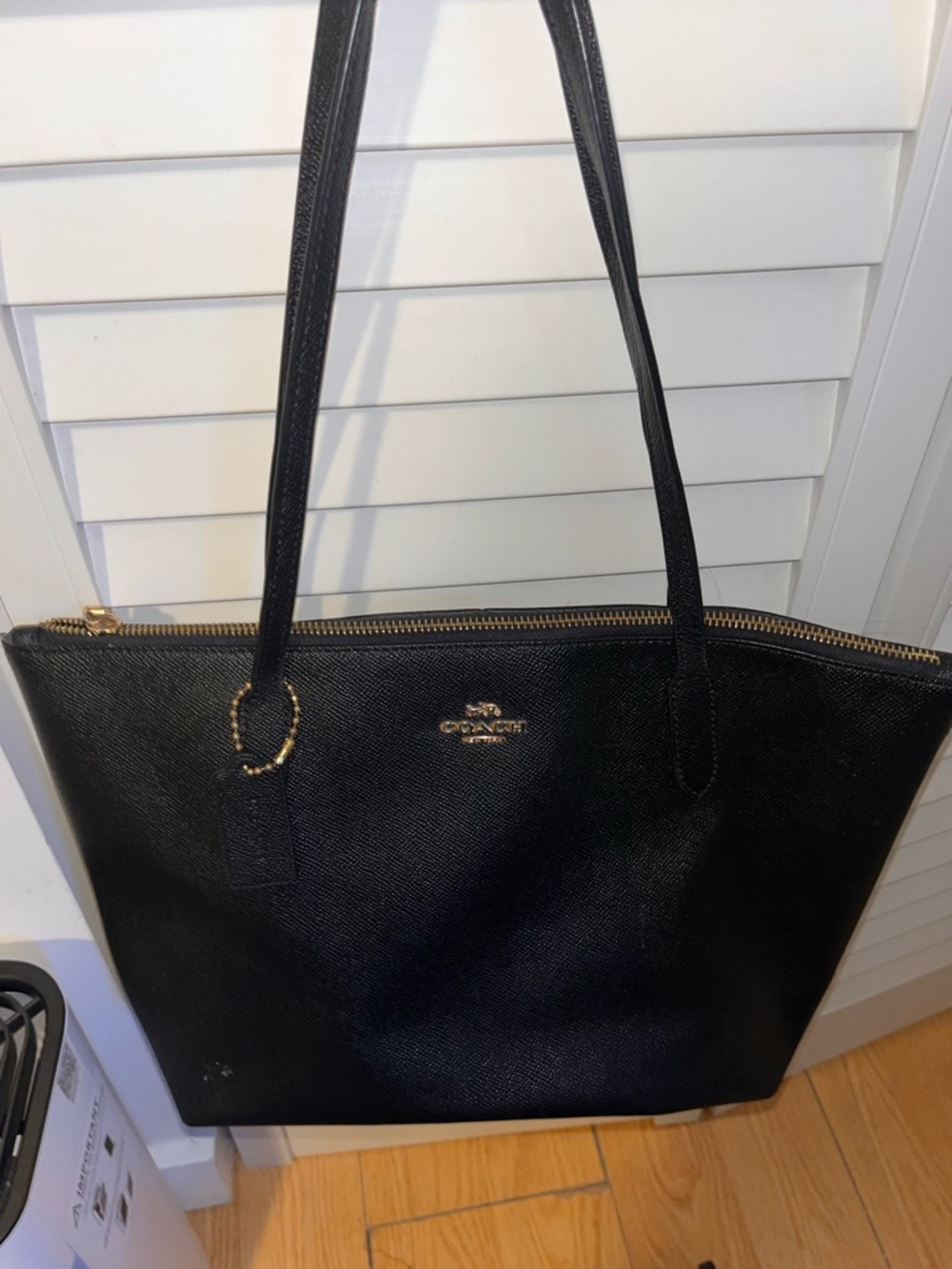 Coach Black Leather Tote Bag with Gold Hardware